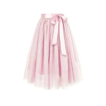 Joeoy Women's Tulle Midi Skirt in S Pink for All Occasions