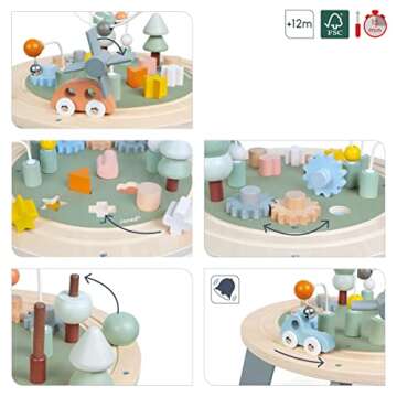 Janod J04402 Sweet Cocoon Wooden Activity Multi-Play Table Toddlers – Fine Motor Development – Non-Slip Feet – Water Painted and FSC Certified – Suitable for Age 1 Year and Above