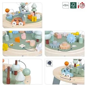 Janod J04402 Sweet Cocoon Wooden Activity Multi-Play Table Toddlers – Fine Motor Development – Non-Slip Feet – Water Painted and FSC Certified – Suitable for Age 1 Year and Above