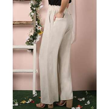 DOUBLJU Women Linen Pants Casual Loose High Waist Boho Wide Leg Cropped Palazzo Beach Pants Summer O...