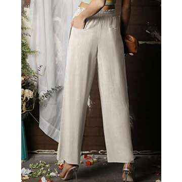 DOUBLJU Women Linen Pants Casual High Waist Wide Leg 2024