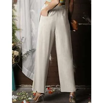 DOUBLJU Women Linen Pants Casual High Waist Wide Leg 2024