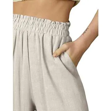 DOUBLJU Women Linen Pants Casual High Waist Wide Leg 2024