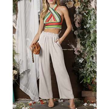 DOUBLJU Women Linen Pants Casual High Waist Wide Leg 2024