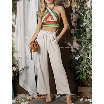 DOUBLJU Women Linen Pants Casual High Waist Wide Leg 2024