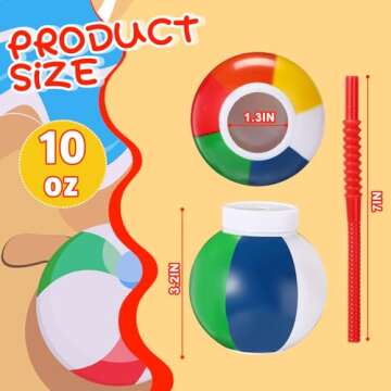 Amyhill 12 Set Beach Theme Party Supplies Beach Ball Favor Cups with Straws and Lids, 10 oz Plastic ...