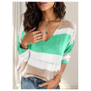 Stylish OYOANGLE Women's Color Block Striped Sweater