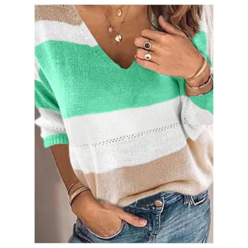 Stylish OYOANGLE Women's Color Block Striped Sweater