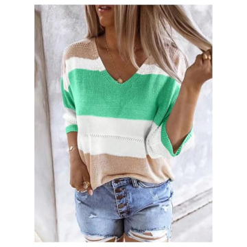 Stylish OYOANGLE Women's Color Block Striped Sweater