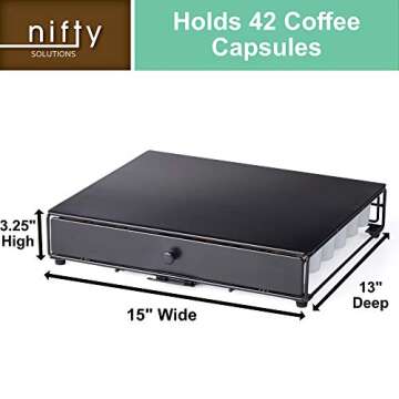 nifty SOLUTIONS Nifty Black Finish, Compatible with K-Cups, Pack Holder, Extra Wide Under Coffee Pot Storage Drawer, Slim Home Kitchen Counter Organizer, 42 Pod Capacity-Rolling