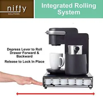nifty SOLUTIONS Nifty Black Finish, Compatible with K-Cups, Pack Holder, Extra Wide Under Coffee Pot Storage Drawer, Slim Home Kitchen Counter Organizer, 42 Pod Capacity-Rolling