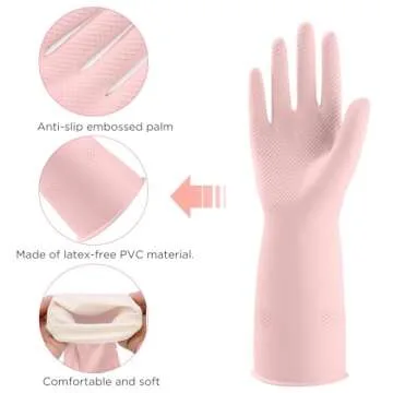 IUCGE Rubber gloves cleaning for Household 2 Pairs,Dishwashing gloves for Kitchen dish gloves,Reuseable.(S,Pink)