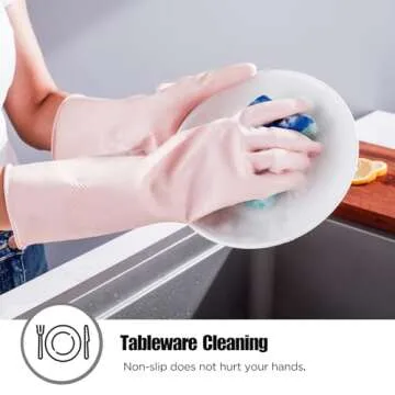 IUCGE Rubber gloves cleaning for Household 2 Pairs,Dishwashing gloves for Kitchen dish gloves,Reuseable.(S,Pink)