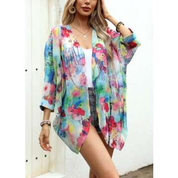 Stylish Floral Sheer Kimono Cardigan for Women
