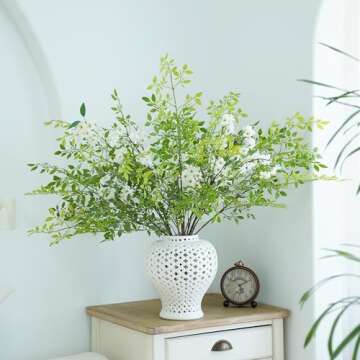 dallisten 5 Pcs 43.3'' Faux Greenery Stems, Artificial Plants, Nandina Fake Greenery Branches for Vase, Shop, Garden, Office, Home, Table, Wedding, Floral Arrangement Décor