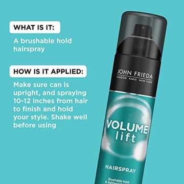 John Frieda Volume Lift Hairspray, Volumizing Hairspray with Air-Silk Technology for Fine or Flat Hair, Adds Body, Long-Lasting Hold, and Fullness for Fine, Thin Hair, 10 Oz