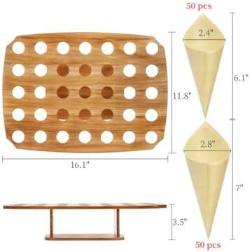 Mezchi Ice Cream Cone Holder Stand with 100pcs Wooden Cones, 35 Holes Ice Cream Stand, Charcuterie C...