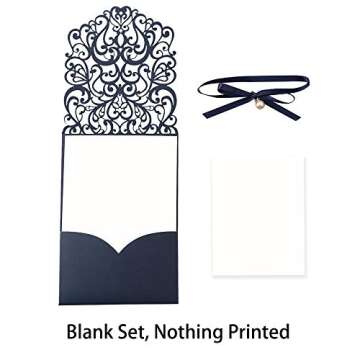 DreamBuilt 5X7.2 Inch 50PCS Blank Laser Cut Navy Blue Wedding Invitations With Rsvp Cards And Envelo...