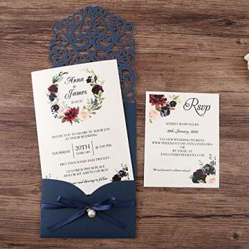Elegant 50PCS Custom Laser Cut Wedding Invitations Kit