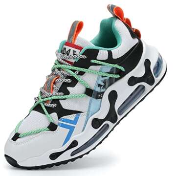 Milazzo Mens Lightweight Tennis Shoes Air Running Walking Fitness Size 6 Cushioned Male Exercise for Man Runny Outdoor Comfy Athletic Workout Sneakers White/Orange