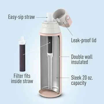 Brita Stainless Steel Premium Filtering Water Bottle, BPA-Free, Replaces 300 Plastic Water Bottles, Filter Lasts 2 Months or 40 Gallons, Includes 1 Filter, Kitchen Accessories, Rose - 20 oz.