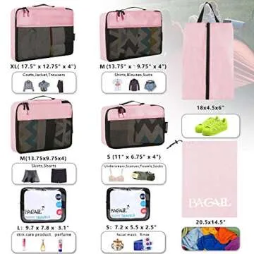 BAGAIL 8 Set/9 Set Packing Cubes Luggage Packing Organizer for Travel, Suitcase Packing Bags for Tra...