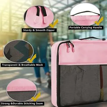 BAGAIL 8 Set/9 Set Packing Cubes Luggage Packing Organizer for Travel, Suitcase Packing Bags for Travel Accessories(Pink, 8 Set)