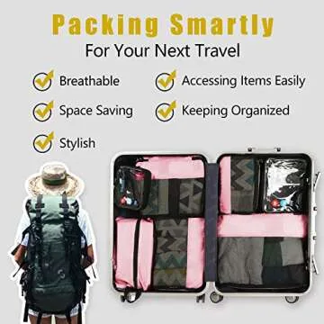BAGAIL 8 Set/9 Set Packing Cubes Luggage Packing Organizer for Travel, Suitcase Packing Bags for Travel Accessories(Pink, 8 Set)