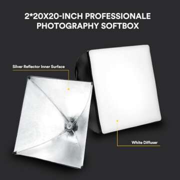 RALENO Softbox Lighting Kit, 20X20-Inch Photography Lighting Kit with LED Bulbs(60W | 5500K | CRI>97...