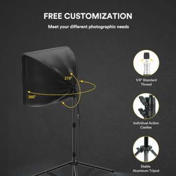 RALENO Softbox Lighting Kit, 20X20-Inch Photography Lighting Kit with LED Bulbs(60W | 5500K | CRI>97 | 3m Cable) & 80'' Tall Light Stands, Soft Box for Recording/Portrait Photography | Model: PS70