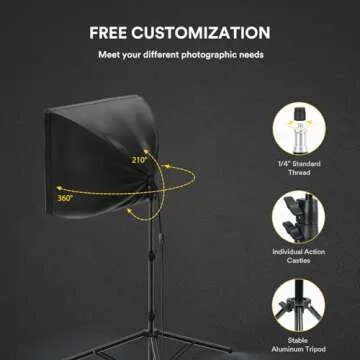RALENO Softbox Lighting Kit, 20X20-Inch Photography Lighting Kit with LED Bulbs(60W | 5500K | CRI>97 | 3m Cable) & 80'' Tall Light Stands, Soft Box for Recording/Portrait Photography | Model: PS70