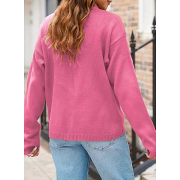 Dokotoo Fall Sweaters for Women 2024 Long Sleeve Chunky Knit Hot Pink Cardigan Sweaters Button Down Teacher Outfits Ladies Polo Winter Outfits Oversized Sweater Open Front with Pockets Medium