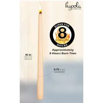 Hyoola Tall Taper Candles - 10 Inch Cream Dripless, Unscented Dinner Candle, Paraffin Wax with Cotton Wicks - 8 Hour Burn Time (Pack of 12)