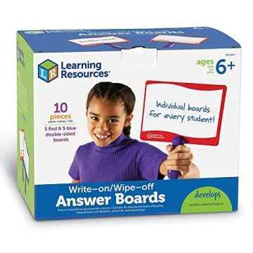 Learning Resources Write-On/Wipe-Off Answer Boards, Set of 10 Erasable Boards, Ages 6+