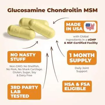 Glucosamine Chondroitin MSM and Turmeric Supplement - Joint Support Supplement for Women & Men with Boswellia & Glucosamine Sulfate 1500 mg. Used for Cartilage & Joint Health & Flexibility 90 Capsules