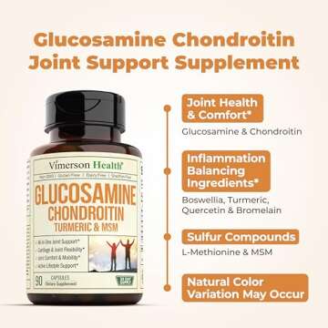 Glucosamine Chondroitin MSM and Turmeric Supplement - Joint Support Supplement for Women & Men with Boswellia & Glucosamine Sulfate 1500 mg. Used for Cartilage & Joint Health & Flexibility 90 Capsules