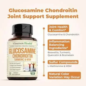 Glucosamine Chondroitin MSM and Turmeric Supplement - Joint Support Supplement for Women & Men with Boswellia & Glucosamine Sulfate 1500 mg. Used for Cartilage & Joint Health & Flexibility 90 Capsules