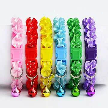 Cat Collar Colorful Lace Bell Pet Collar, Adjustable Soft Polyester Collars Colorful Buckle Collar for Small Boy Girl Dogs Cats - Set of 6