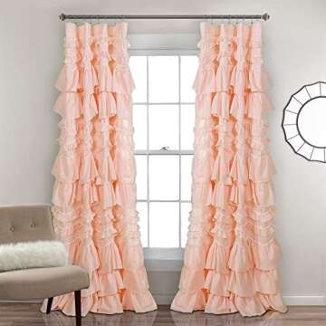 Lush Decor Kemmy Curtain | Ruffled, Textured Shabby Chic Style Window Panel for Living, Dining Room,...