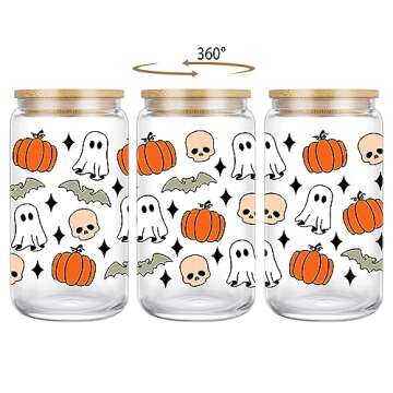 Coolife Halloween Pumpkin Ghost Skull Fall Cup - 16 oz Pumpkins Fall Mug, Iced Coffee Glass Tumbler,...