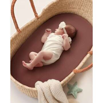 Blissful Diary Muslin Bassinet Sheet for Baby Girl and Boy, Ultra Soft Bedside Bassinet Sheets Fitted for Oval, Rectangle and Hourglass Mattress Pad, 2 Pack (Rainbow&Cedar)