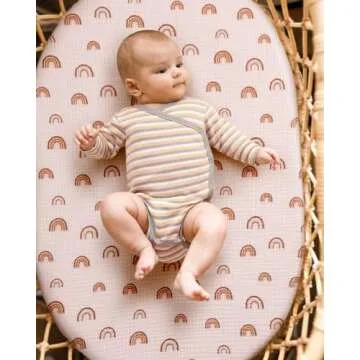 Blissful Diary Muslin Bassinet Sheet for Baby Girl and Boy, Ultra Soft Bedside Bassinet Sheets Fitted for Oval, Rectangle and Hourglass Mattress Pad, 2 Pack (Rainbow&Cedar)