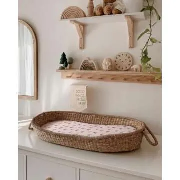 Blissful Diary Muslin Bassinet Sheet for Baby Girl and Boy, Ultra Soft Bedside Bassinet Sheets Fitted for Oval, Rectangle and Hourglass Mattress Pad, 2 Pack (Rainbow&Cedar)