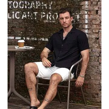 VATPAVE Mens Striped Summer Shirt Casual Button Down Short Sleeve Beach Shirts Cotton Linen Shirts for Men Medium Pure Black