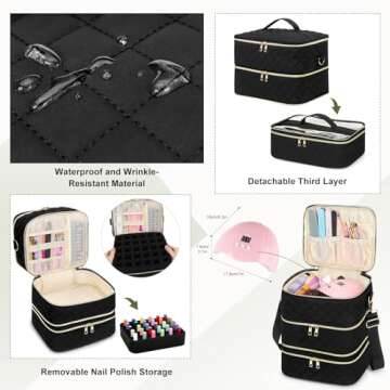 Yokilly Nail Polish Organizer Case, Three Layer Nail Organizers and Storage Hold 60 Bottles & Nail Lamp, Nail Bag Organizer Case Nail Supplies Oraganizer with Detachable Layer & Shoulder Strap