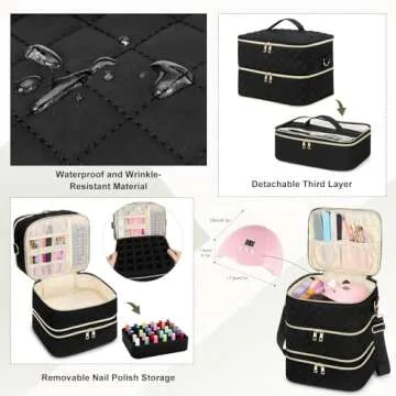 Yokilly Nail Polish Organizer Case, Three Layer Nail Organizers and Storage Hold 60 Bottles & Nail Lamp, Nail Bag Organizer Case Nail Supplies Oraganizer with Detachable Layer & Shoulder Strap