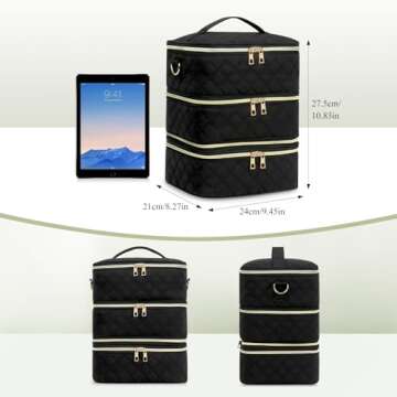 Yokilly Nail Polish Organizer Case, Three Layer Nail Organizers and Storage Hold 60 Bottles & Nail Lamp, Nail Bag Organizer Case Nail Supplies Oraganizer with Detachable Layer & Shoulder Strap