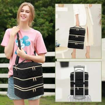 Yokilly Nail Polish Organizer Case, Three Layer Nail Organizers and Storage Hold 60 Bottles & Nail Lamp, Nail Bag Organizer Case Nail Supplies Oraganizer with Detachable Layer & Shoulder Strap