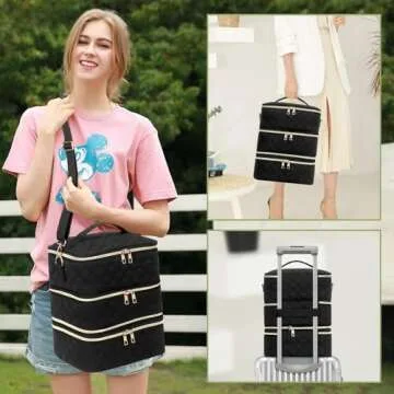 Yokilly Nail Polish Organizer Case, Three Layer Nail Organizers and Storage Hold 60 Bottles & Nail Lamp, Nail Bag Organizer Case Nail Supplies Oraganizer with Detachable Layer & Shoulder Strap