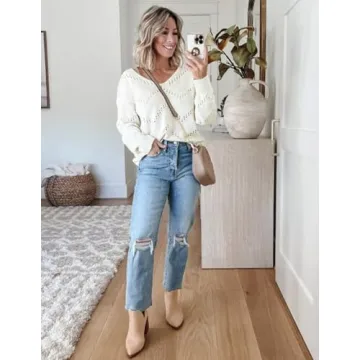 Zeagoo Elegant Soft V-Neck Long Sleeve Knit Pullover